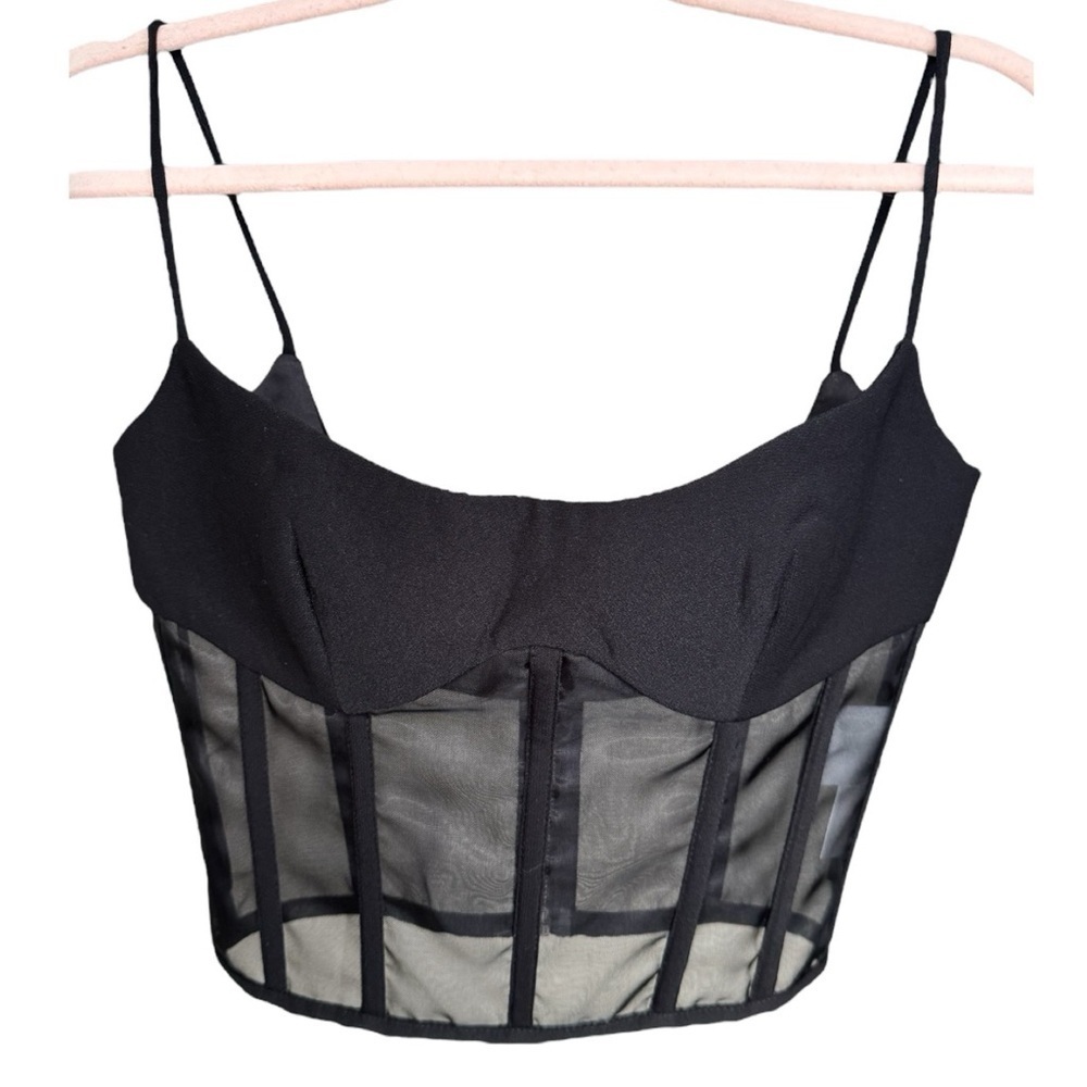 ROZIE CORSETS Tulle-Trimmed Crepe Corset Top in Black FR 36 - Picture 3 of 10
